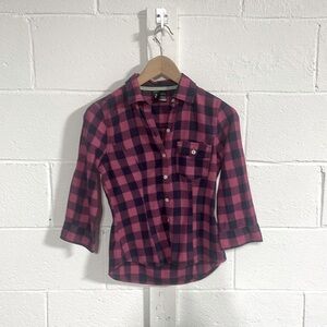 Fun & Flirt Pink|Navy Plaid 100% Cotton Shirt Sz Small
